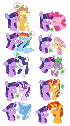 Size: 4104x7345 | Tagged: safe, artist:chub-wub, derpibooru import, applejack, fluttershy, pinkie pie, rainbow dash, rarity, spike, starlight glimmer, sunburst, sunset shimmer, trixie, twilight sparkle, twilight sparkle (alicorn), alicorn, dragon, earth pony, pegasus, pony, unicorn, :p, applejack's hat, beard, bisexual, blushing, christmas, cowboy hat, cute, eyes closed, eyeshadow, facial hair, female, glowing horn, hat, holiday, horn, horns are touching, kiss on the cheek, kissing, lesbian, levitation, licking, magic, makeup, male, mane seven, mane six, mare, markings, missing accessory, mistletoe, one eye closed, open mouth, rarilight, shipping, shy, simple background, stallion, straight, sunsetsparkle, telekinesis, tongue out, tsunderainbow, tsundere, twiburst, twidash, twijack, twilight sparkle gets all the mares, twilight sparkle gets all the stallions, twinkie, twishy, twispike, twistarlight, twixie, wall of tags, white background, wink