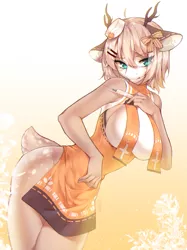 Size: 1709x2287 | Tagged: anthro, apron, artist:mashiro, artist:sssinohu, clothes, deer, deer pony, derpibooru import, hat, nurse hat, oc, original species, safe, syringe