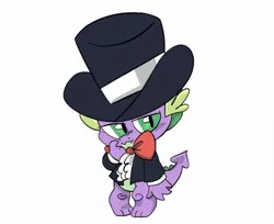 Size: 500x408 | Tagged: safe, artist:b0uncy-ball, derpibooru import, spike, dragon, bowtie, clothes, cute, dapper, hat, male, simple background, solo, spikabetes, top hat, tuxedo, white background
