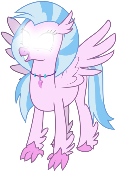 Size: 637x939 | Tagged: safe, alternate version, artist:byteslice, derpibooru import, silverstream, classical hippogriff, hippogriff, avatar silverstream, avatar state, avatar the last airbender, female, glowing eyes, glowing eyes meme, simple background, smiling, spread wings, standing, svg, .svg available, transparent background, vector, wings