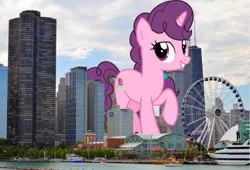 Size: 1920x1302 | Tagged: safe, artist:jhayarr23, artist:quinn kampschroer, derpibooru import, edit, editor:jaredking203, vector edit, sugar belle, pony, unicorn, chicago, female, giant pony, giant unicorn, giantess, highrise ponies, illinois, macro, mare, mega giant, story included, vector