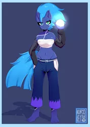 Size: 2893x4092 | Tagged: safe, artist:koizumisho, derpibooru import, oc, oc:plasma rain, anthro, earth pony, anthro oc, body markings, breasts, clothes, deadpan, heterochromia, sarashi, soul