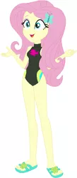 Size: 243x557 | Tagged: safe, artist:sturk-fontaine, derpibooru import, fluttershy, equestria girls, bare legs, base used, clothes, feet, female, flip-flops, fluttershy's one-piece swimsuit, image, png, sandals, simple background, solo, swimsuit, swimsuit edit, vector, white background