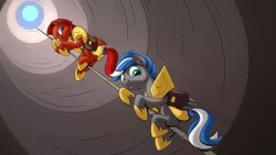 Size: 2560x1440 | Tagged: safe, artist:mysticalpha, derpibooru import, oc, oc:captain sunride, oc:cloud zapper, unofficial characters only, pegasus, pony, armor, male, pegasus oc, rope, royal guard, royal guard armor, royal guard oc, stallion, well, wings