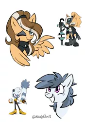 Size: 1668x2388 | Tagged: safe, artist:melodycler01, derpibooru import, idw, ponified, pegasus, pony, female, one eye closed, simple background, smiling, sonic the hedgehog (series), tangle the lemur, weapon, whisper the wolf, white background, wink