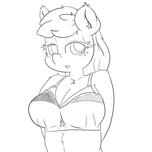 Size: 3000x3000 | Tagged: suggestive, artist:peachykireen, deleted from derpibooru, derpibooru import, applejack, anthro, earth pony, black and white, bra, breasts, busty applejack, clothes, digital art, grayscale, lineart, lingerie, monochrome, solo, underwear