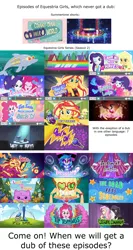 Size: 1920x3600 | Tagged: safe, derpibooru import, edit, screencap, adagio dazzle, alizarin bubblegum, applejack, celery stalk, fluttershy, pinkie pie, princess thunder guts, rainbow dash, rarity, sci-twi, sunset shimmer, twilight sparkle, vinyl scratch, butterfly, dog, dolphin, insect, accountibilibuddies, camping must-haves, cheer you on, coinky-dink world, costume conundrum, do it for the ponygram!, eqg summertime shorts, equestria girls, equestria girls series, festival filters, festival looks, find the magic, five lines you need to stand in, good vibes, how to backstage, i'm on a yacht, inclement leather, let it rain, lost and pound, run to break free, sock it to me, the last drop, the road less scheduled, tip toppings, wake up!, spoiler:eqg series (season 2), balloon, clothes, discovery family logo, flower, gem, high res, humane five, humane seven, humane six, microphone, music festival outfit, pajamas, question, rain, rainbow, siren gem, text, title card, youtube thumbnail