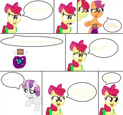 Size: 976x918 | Tagged: safe, artist:theinflater19, derpibooru import, apple bloom, scootaloo, sweetie belle, pony, comic:the crusade in heliums, balloon, bow, engrish, female, filly, potion, this will end in balloons