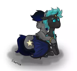 Size: 1280x1189 | Tagged: safe, artist:lil_vampirecj, derpibooru import, oc, oc:sarah changeling, oc:zephyr bat, bat pony, changeling, pony, female, jewelry, male, mare, oc x oc, ring, shipping, snuggling, stallion, star cutiemark