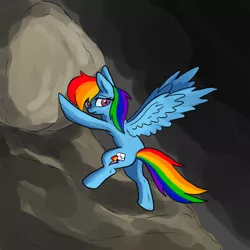 Size: 1000x1000 | Tagged: safe, artist:slamjam, derpibooru import, rainbow dash, pegasus, pony, mythology, rock, sisyphus