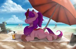 Size: 3177x2048 | Tagged: safe, artist:theprince, derpibooru import, oc, oc:block rain, oc:molly jasmine, earth pony, kirin, pony, beach, commission