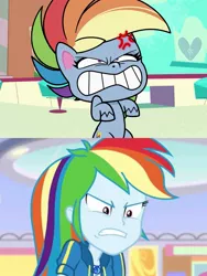 Size: 1717x2286 | Tagged: safe, derpibooru import, edit, edited screencap, screencap, rainbow dash, equestria girls, equestria girls series, holidays unwrapped, my little pony: pony life, zound off, spoiler:eqg series (season 2), spoiler:pony life s01e18, spoiler:pony life s01e29, angry, dashing through the mall, furious, geode of super speed, magical geodes, meme, rage, rage face, ragebow dash, rainbow dash is not amused, unamused