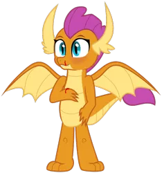 Size: 742x792 | Tagged: safe, artist:byteslice, derpibooru import, smolder, dragon, blood, blushing, dragoness, female, nosebleed, simple background, smiling, solo, spread wings, standing, svg, .svg available, transparent background, vector, wings