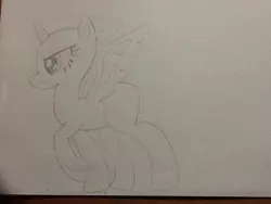 Size: 960x720 | Tagged: safe, artist:juliet-gwolf18, derpibooru import, oc, unofficial characters only, alicorn, pony, alicorn oc, bald, base, eyelashes, horn, lineart, raised hoof, solo, traditional art, wings