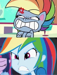 Size: 1717x2289 | Tagged: safe, derpibooru import, edit, screencap, rainbow dash, equestria girls, my little pony: pony life, rainbow rocks, zound off, spoiler:pony life s01e18, spoiler:pony life s01e29, angry, cross-popping veins, furious, grrrr, rage, ragebow dash, rainbow dash is not amused, unamused