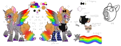 Size: 4843x1864 | Tagged: safe, artist:wicked-red-art, derpibooru import, oc, oc:le may may, unofficial characters only, alicorn, cat, human, pony, undead, zombie, zombie pony, alicorn oc, bag, blushing, bone, bow, chest fluff, clothes, dead meme, ear piercing, earring, fanny pack, female, futurama, grin, grumpy cat, hair bow, horn, jewelry, leg fluff, lol, lol face, mare, markings, meme, multicolored hair, philip j. fry, piercing, rainbow hair, raised hoof, reference sheet, ribcage, shirt, shut up and take my money, simple background, smiling, socks, solo, stockings, sunglasses, t-shirt, tattoo, teabag, thigh highs, transparent background, trollface, unshorn fetlocks, wall of tags, wings, wristband