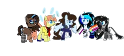 Size: 4305x1944 | Tagged: safe, artist:aestheticallylithi, artist:kb-gamerartist, derpibooru import, oc, oc:abella, oc:blueberry oatmeal, oc:krissy, oc:lithium, oc:tippy toes, unofficial characters only, pegasus, pony, unicorn, derpibooru community collaboration, 2021 community collab, asexual, asexual pride flag, bandage, blank flank, bracelet, brush, choker, clothes, coat, corset, ear piercing, earring, feather, female, flag, flower, flower in hair, freckles, gay pride flag, glasses, glowing horn, grin, headphones, high heels, hoodie, horn, jewelry, leonine tail, lesbian pride flag, levitation, lip piercing, magic, makeup, mare, markings, mascara, multicolored hair, necklace, necktie, paintbrush, piercing, pride, pride flag, raised hoof, rose, shoes, simple background, smiling, socks, spiked wristband, spread wings, striped socks, tape, telekinesis, transparent background, wall of tags, wings, wristband