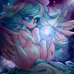 Size: 3000x3000 | Tagged: safe, artist:rico_chan, derpibooru import, oc, oc:foxyhollows, pegasus, pony, chibi, commission, macro, planet, pony bigger than a planet, solo, space, stars, tangible heavenly object, the cosmos, ych result