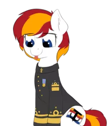 Size: 983x1160 | Tagged: safe, artist:czaroslaw, derpibooru import, edit, oc, oc:silverfoot hoofler, unofficial characters only, earth pony, pony, clothes, cutie mark, female, mare, medal, simple background, sitting, solo, tongue out, transparent background, uniform