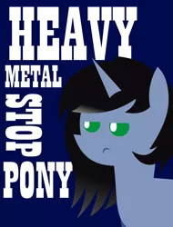 Size: 4389x5767 | Tagged: safe, artist:isaac_pony, artist:lincoln ks115, derpibooru import, oc, oc:shainer shrapnel shock, pony, unicorn, angry, blue background, doom, doom equestria, female, green eyes, horns, meme, pointy ponies, show accurate, simple background, solo, text, vector