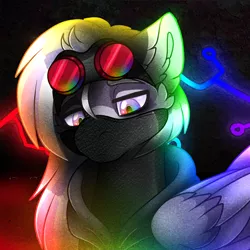 Size: 800x800 | Tagged: safe, artist:nobleclay, derpibooru import, oc, pegasus, pony, goggles, magical lesbian spawn, male, mask, offspring, parent:inky rose, parent:marble pie, solo, stallion