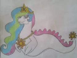 Size: 800x600 | Tagged: safe, artist:mimic951, derpibooru import, princess celestia, female, happy ness: the secret of the loch, loch ness monster, simple background, solo, species swap, traditional art, white background