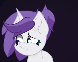 Size: 1341x1080 | Tagged: safe, artist:theotherpony, derpibooru import, oc, oc:indigo wire, pony, unicorn, animated, blushing, female, fourth wall, gif, kissing, looking at you, looking away, mare, perfect loop, ponytail, solo