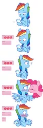 Size: 2491x7288 | Tagged: safe, artist:chub-wub, derpibooru import, pinkie pie, rainbow dash, earth pony, pegasus, pony, blushing, comic, dexterous hooves, eyes closed, female, high res, hoof hold, kissing, lesbian, mare, mobile phone, phone, pinkiedash, shipping, smartphone, spread wings, surprised, text message, texting, wingboner, wings