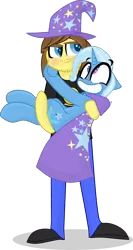 Size: 1230x2305 | Tagged: safe, artist:grapefruitface1, derpibooru import, trixie, oc, oc:grapefruit face, pony, unicorn, equestria girls, base used, blushing, canon x oc, cape, clothes, cuddling, female, grapexie, hat, holding, holding a pony, human and pony, male, shipping, simple background, straight, stylized, transparent background, trixie's cape, trixie's hat