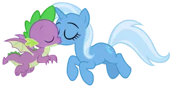 Size: 4901x2492 | Tagged: safe, artist:dragonchaser123, artist:tardifice, artist:titanium-pony, derpibooru import, spike, trixie, dragon, pony, unicorn, eyes closed, female, interspecies, kissing, male, shipping, simple background, spixie, straight, transparent background, vector, winged spike