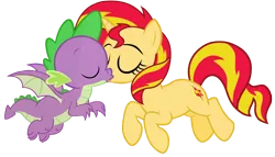Size: 4254x2436 | Tagged: safe, artist:dragonchaser123, artist:tardifice, artist:titanium-pony, derpibooru import, spike, sunset shimmer, dragon, pony, unicorn, eyes closed, female, interspecies, kissing, male, shipping, simple background, straight, sunsetspike, transparent background, vector, winged spike
