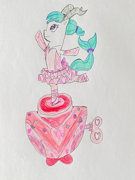 Size: 640x854 | Tagged: a royal problem, artist:capricorndiem456, ballerina, ballet, capricorn, clothes, derpibooru import, fanart, music box, oc, oc:capricorn, remake, safe, tutu, unofficial characters only, wind-up key