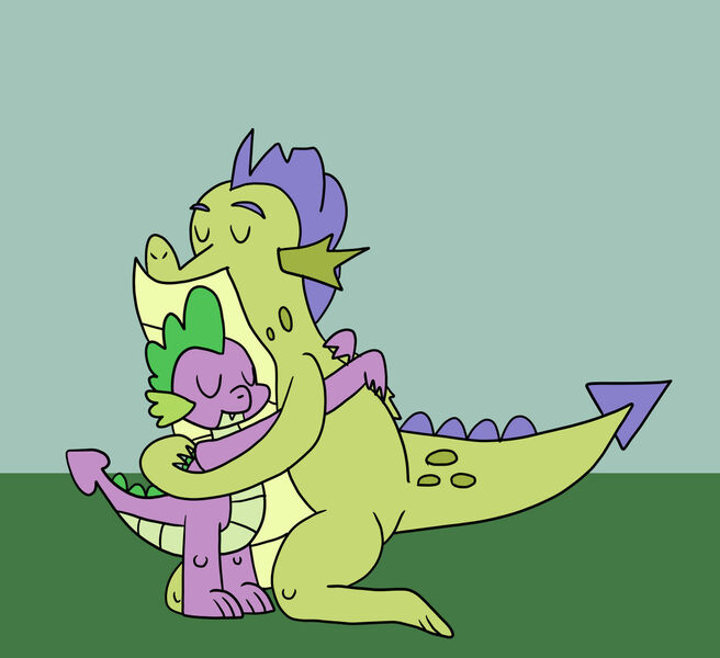 Size: 1280x1171 | Tagged: safe, artist:platinumdrop, derpibooru import, sludge (dragon), spike, dragon, request, scratching