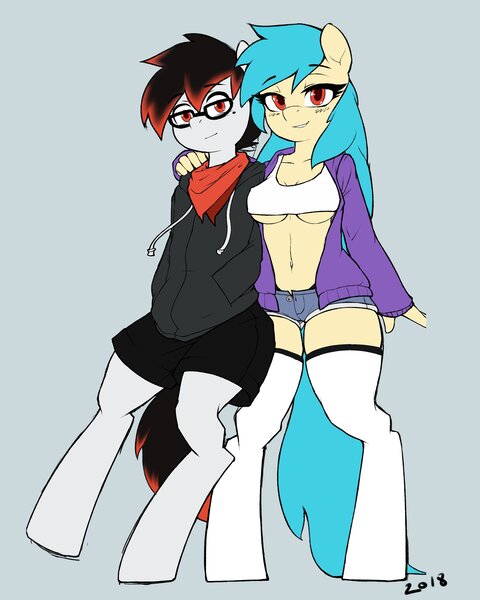 Size: 2000x2500 | Tagged: questionable, artist:iloota, derpibooru import, oc, oc:iloota, oc:ray, unofficial characters only, anthro, unguligrade anthro, breasts, duo, underboob