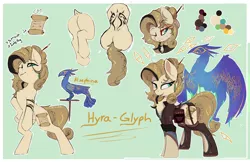 Size: 5100x3300 | Tagged: safe, artist:beardie, derpibooru import, oc, oc:alsephina, oc:hyra glyph, unofficial characters only, bird, earth pony, pony, bipedal, butt, chest fluff, clothes, female, fishnets, garters, jewelry, looking at you, looking back, mare, one eye closed, open mouth, plot, reference sheet, scroll, shirt, smiling, spirit, writing