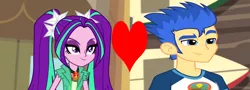 Size: 1722x618 | Tagged: safe, deleted from derpibooru, derpibooru import, edit, edited screencap, screencap, aria blaze, flash sentry, equestria girls, legend of everfree, rainbow rocks, female, flasharia, heart, male, shipping, shipping domino, straight
