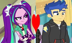 Size: 1593x958 | Tagged: safe, deleted from derpibooru, derpibooru import, edit, edited screencap, screencap, aria blaze, flash sentry, best in show: the pre-show, equestria girls, equestria girls series, rainbow rocks, spoiler:eqg series (season 2), female, flasharia, heart, male, shipping, shipping domino, straight