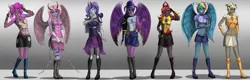 Size: 15595x4961 | Tagged: safe, artist:symptom99, derpibooru import, applejack, fluttershy, pinkie pie, rainbow dash, rarity, sci-twi, sunset shimmer, twilight sparkle, demon, equestria girls, demonized, humane five, humane seven, humane six