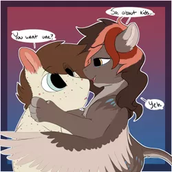 Size: 3000x3000 | Tagged: safe, artist:cold blight, derpibooru import, oc, oc:chestnut, oc:cloudjumper, unofficial characters only, pony, sphinx, bedroom eyes, couple, dialogue, eye clipping through hair, female, looking at each other, male, oc x oc, open mouth, paws, shipping, simple background, smiling, straight