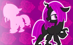 Size: 1600x1000 | Tagged: safe, artist:amgiwolf, derpibooru import, changeling queen oc, oc, oc:pinky rose, unofficial characters only, changeling, changeling queen, bedroom eyes, duo, female, flower, grin, looking back, makeup, purple changeling, raised hoof, rose, silhouette, simple background, smiling, transparent background