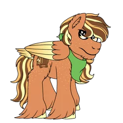 Size: 1280x1280 | Tagged: safe, artist:quakingaspens, derpibooru import, oc, oc:apple whiskey sour, unofficial characters only, pegasus, pony, bandana, colored wings, colored wingtips, freckles, male, offspring, parent:big macintosh, parent:derpy hooves, parents:derpymac, shoulder freckles, simple background, solo, stallion, tail feathers, transparent background, unshorn fetlocks, wings