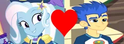 Size: 1722x618 | Tagged: safe, deleted from derpibooru, derpibooru import, edit, edited screencap, screencap, flash sentry, trixie, equestria girls, equestria girls series, legend of everfree, street magic with trixie, spoiler:eqg series (season 2), female, male, sentrixie, shipping, shipping domino, straight