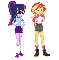 Size: 2427x2490 | Tagged: safe, artist:gmaplay, derpibooru import, sci-twi, sunset shimmer, twilight sparkle, equestria girls, legend of everfree, camp everfree, camp everfree outfits, clothes, converse, duo, female, shoes, simple background, transparent background, vector