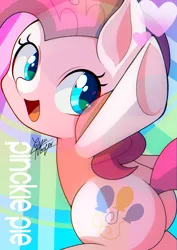 Size: 848x1199 | Tagged: safe, artist:yuyutsuka_0130, derpibooru import, pinkie pie, earth pony, balloonbutt, butt, cute, diapinkes, heart, open mouth, solo