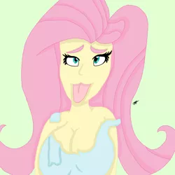 Size: 1000x1000 | Tagged: suggestive, artist:artiststr, derpibooru import, fluttershy, human, equestria girls, ahegao, big breasts, braless, breasts, busty fluttershy, cleavage, clothes, female, open mouth, ripped, ripped shirt, ripping clothes, shirt, solo, solo female, tanktop, tongue out