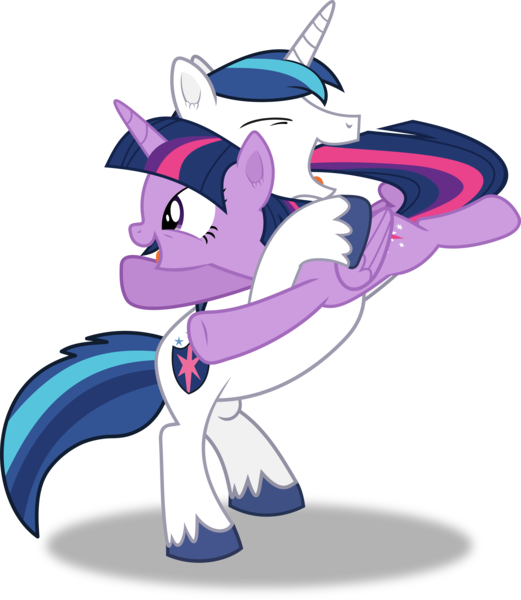 Size: 5211x6000 | Tagged: safe, artist:frownfactory, derpibooru import, shining armor, twilight sparkle, twilight sparkle (alicorn), alicorn, pony, unicorn, the one where pinkie pie knows, .svg available, brother and sister, eyes closed, female, happy, horn, hug, male, mare, open mouth, siblings, simple background, sister spinning, stallion, transparent background, vector, wings