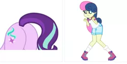 Size: 848x428 | Tagged: safe, artist:gmaplay, derpibooru import, bon bon, starlight glimmer, sweetie drops, pony, unicorn, derpibooru, twibooru, equestria girls, legend of everfree, butt, camp everfree outfits, dat butt, glimmer glutes, juxtaposition, meme, meta, pictures of butts, plot, puppy dog eyes, simple background, transparent background, vector, white background