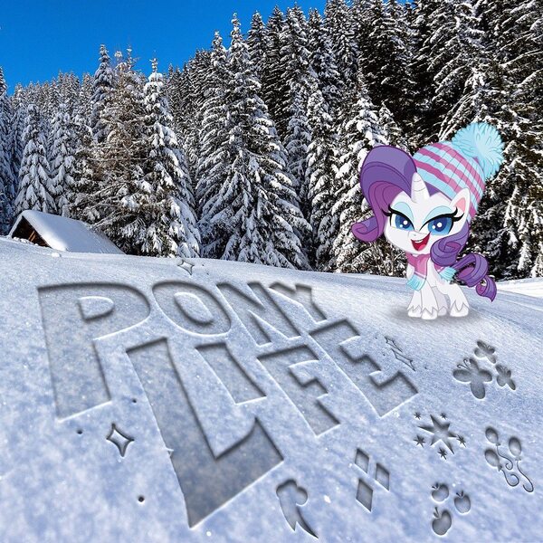 Size: 1080x1080 | Tagged: safe, derpibooru import, official, rarity, pony, unicorn, my little pony: pony life, clothes, instagram, irl, photo, ponies in real life, scarf, snow, solo, winter outfit