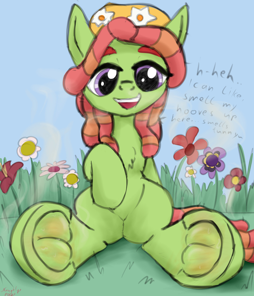 Size: 3600x4200 | Tagged: suggestive, alternate version, artist:littlenaughtypony, derpibooru import, tree hugger, fetish, frog (hoof), hoof fetish, olfactophilia, open mouth, smelly, smelly hooves, smiling, underhoof