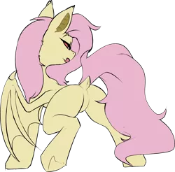 Size: 1849x1822 | Tagged: suggestive, artist:beardie, derpibooru import, fluttershy, bat pony, pony, bat ponified, bedroom eyes, butt, dock, featureless crotch, female, flutterbat, licking, licking lips, looking at you, looking back, looking back at you, plot, race swap, raised tail, rear view, simple background, solo, tail, tongue out, transparent background, underhoof